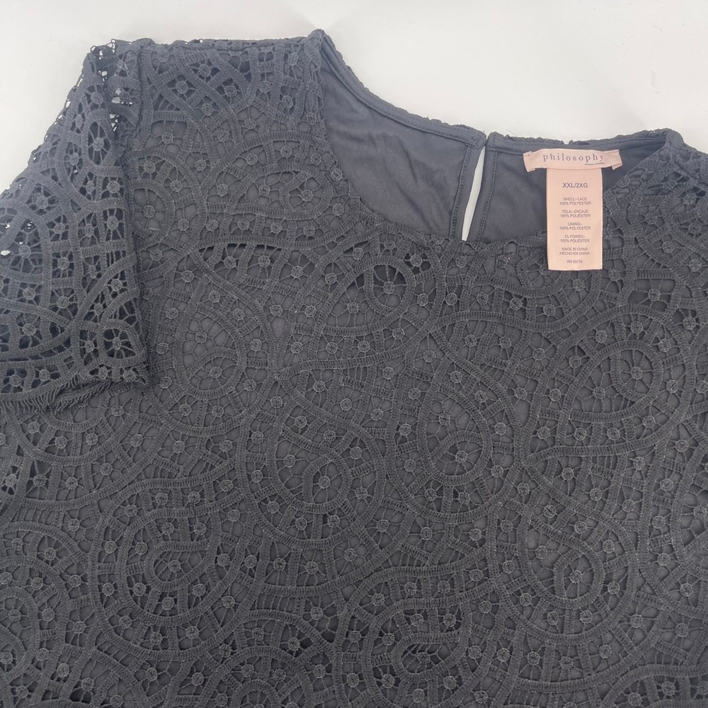 Philosophy Lace Top Short Sleeve Blouse‎ Elegant Party Black XXL/2XG